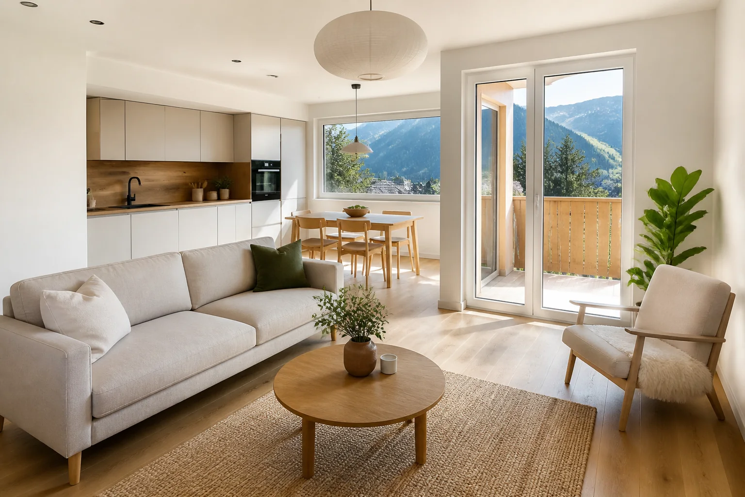 Helle designorientierte Wohnung mit warmen Naturmaterialien